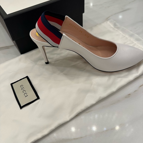 Gucci White Leather Sylvie Slingback Pumps size 38 - Picture 9 of 12